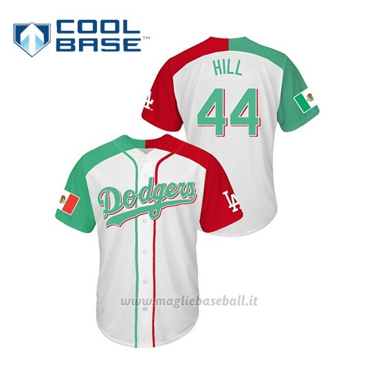 Maglia Baseball Uomo Los Angeles Dodgers 44 Rich Hill Mexican Heritage Night Cool Base Bianco